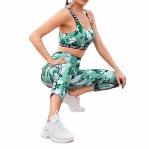 Green Floral Print Sports Bra & Leggings